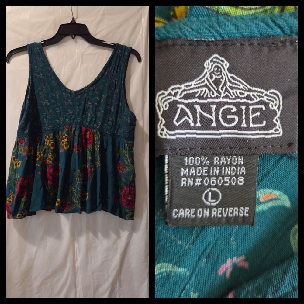 Angie Teal Floral Crochet Trim Tank Top - Picture 2 of 3
